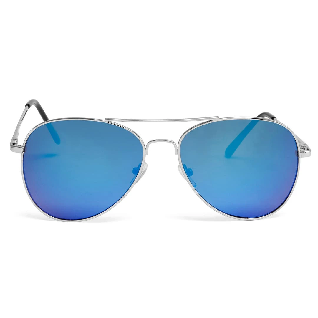Paul Riley Lunettes De Soleil Aviateur Argentées à Verres Bleu Miroir 4 Paul Riley Lunettes De Soleil Aviateur Argentées à Verres Bleu Miroir – Image 2