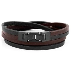 Lucleon Bracelet Roy à Double Tour En Cuir Foncé Bicolore Avec Fermoir Noir -Bijouterie Soldes Boutique 9 1 14 2 296