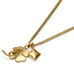 Seizmont Ace | Collier à Double Pendentif Doré "L'as De Carreau" Et "Le Trèfle à 4 Feuilles" -Bijouterie Soldes Boutique 9 3.a5bdc83785b647f5b2c9b88c45f8547e