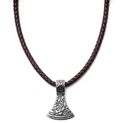 Fort Tempus Collier En Cuir Marron Et Rune Argentée