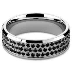 Lucleon Hyperan | Anneau Argenté En Titane Avec Zircones Noires - 8 Mm -Bijouterie Soldes Boutique 9 5 hiperr