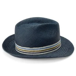 Fawler Chapeau Panama Moda Pino Bleu à Galon Rayé -Bijouterie Soldes Boutique Hat 5 3 copy 3