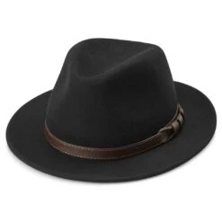 Fawler Chapeau Fédora Flavio Moda Noir à Bord Plat