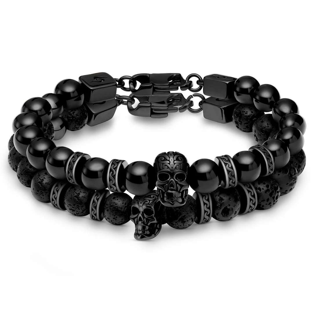 Arkai Bracelets Rico En Pierre De Lave Noire Et Pendentif Crâne En Onyx 3 Arkai Bracelets Rico En Pierre De Lave Noire Et Pendentif Crâne En Onyx