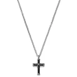 Lucleon Collier Et Croix Noire Aux Extrémités Argentées -Bijouterie Soldes Boutique bgfvgljh
