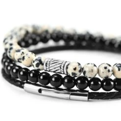 Neshraw Bracelet Raipur Pierres Noires Et Blanches -Bijouterie Soldes Boutique cfycdyjh