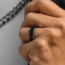 Fort Tempus Anneau En Titane Noir à Bande Centrale -Bijouterie Soldes Boutique dsc4669 bm