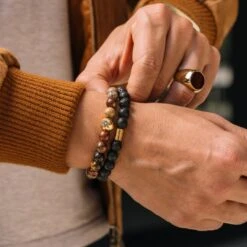 Lucleon Bracelet En Jaspe Et Pierre De Lave - 7 Mm -Bijouterie Soldes Boutique dsc5436 h