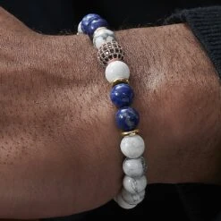 Neshraw Bracelet Blanc & Doré Royal -Bijouterie Soldes Boutique jwm megashoot bmbrace 1 11119