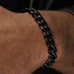 Lucleon Gourmette à Mailles Noires De 10 Mm -Bijouterie Soldes Boutique jwm megashoot bracelets 15089 1bm3