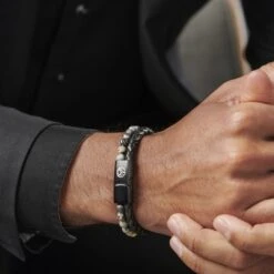 Lucleon Bracelet Icon En Cuir Et En Perles De Pierre Grises -Bijouterie Soldes Boutique jwm megashoot bracelets 20321 1