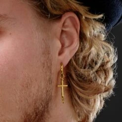 Lucleon Boucle D'oreille En Acier Doré Avec Pendentifs Croix Et Chaîne -Bijouterie Soldes Boutique rel megashoot 1 earrings 22172 tobiasst cu