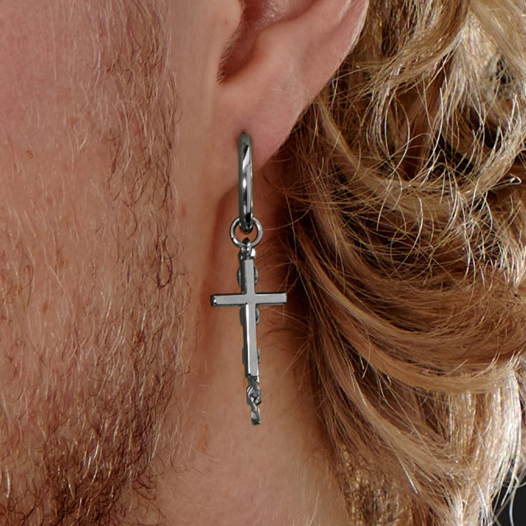 Lucleon Boucle D'oreille En Acier Argenté Avec Pendentifs Croix Et Chaîne 8 Lucleon Boucle D'oreille En Acier Argenté Avec Pendentifs Croix Et Chaîne – Image 6