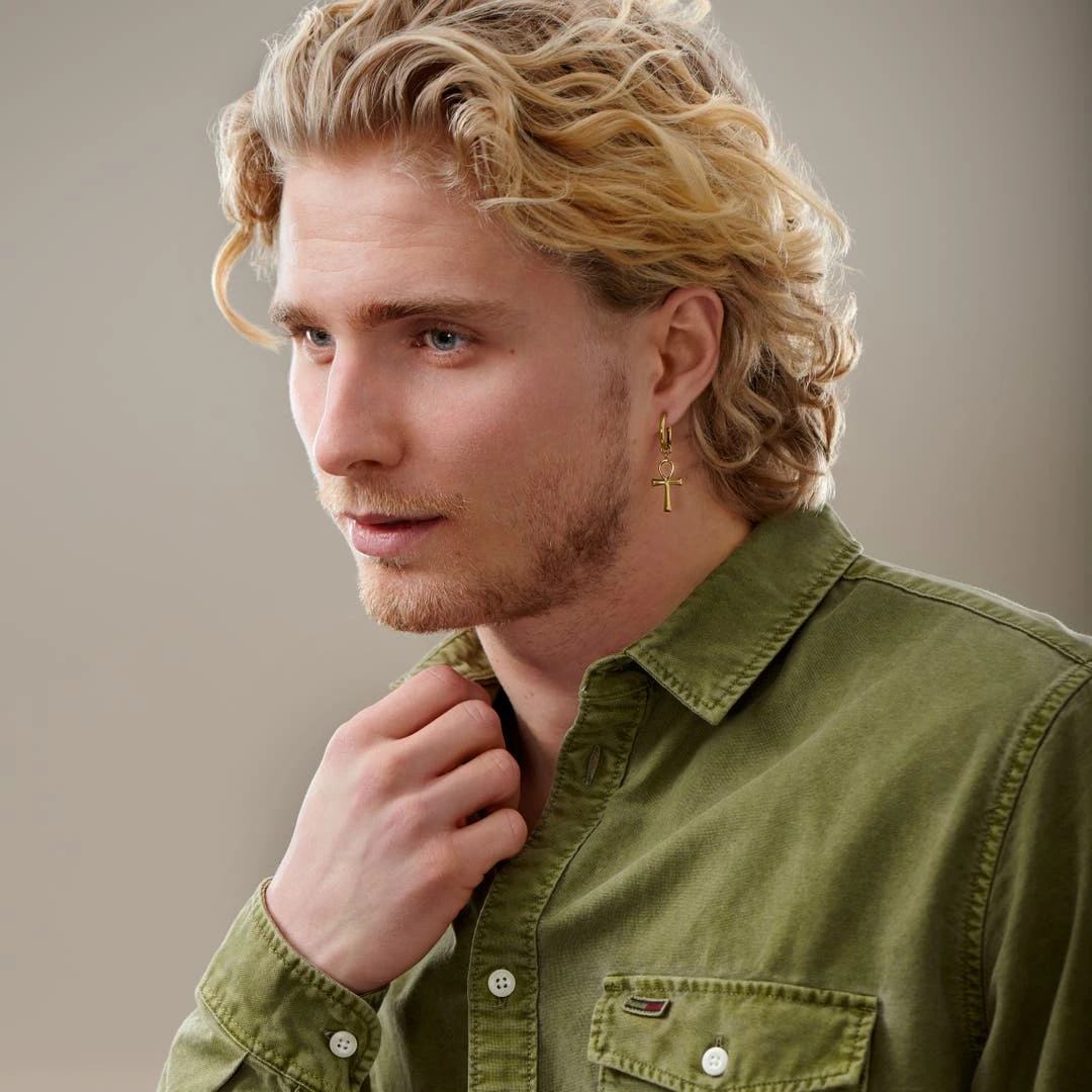 Lucleon Boucle D'oreille En Acier Doré Avec Pendentif Ankh 5 Lucleon Boucle D'oreille En Acier Doré Avec Pendentif Ankh – Image 3