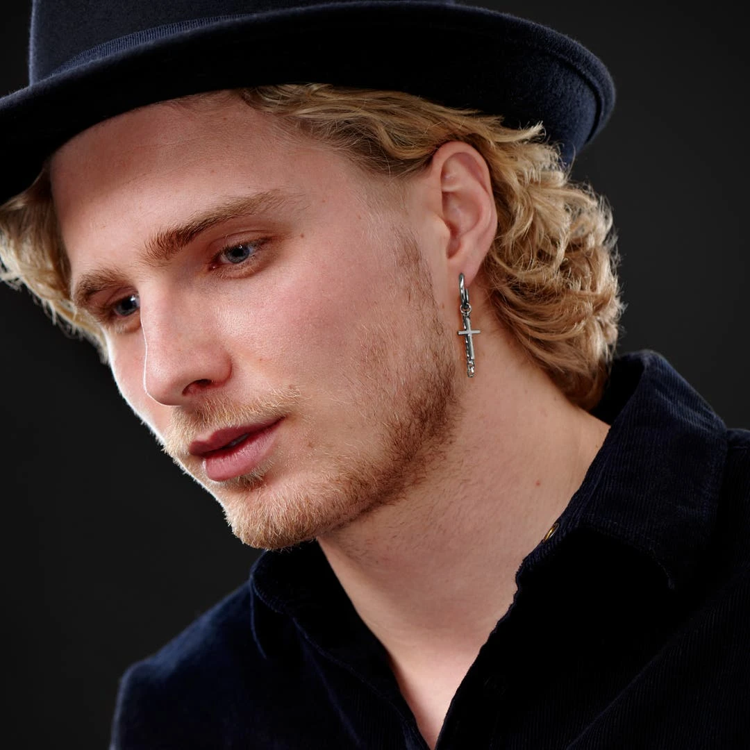 Lucleon Boucle D'oreille En Acier Argenté Avec Pendentifs Croix Et Chaîne 6 Lucleon Boucle D'oreille En Acier Argenté Avec Pendentifs Croix Et Chaîne – Image 4