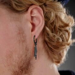 Lucleon Boucle D'oreille En Acier Noir Avec Pendentifs Plume Et Chaîne -Bijouterie Soldes Boutique rel megashoot 2 earrings 22181 tobiasst