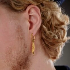 Lucleon Boucle D'oreille En Acier Doré Avec Pendentifs Plumes Et Chaîne -Bijouterie Soldes Boutique rel megashoot 2 earrings 22181 tobiasst 2