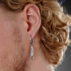 Lucleon Boucle D'oreille En Acier Argenté Avec Pendentifs Plumes Et Chaîne -Bijouterie Soldes Boutique rel megashoot 2 earrings 22181 tobiasst 3