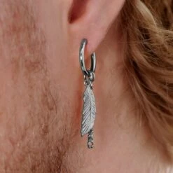 Lucleon Boucle D'oreille En Acier Argenté Avec Pendentifs Plumes Et Chaîne -Bijouterie Soldes Boutique rel megashoot 2 earrings 22181 tobiasst 3 bm 1