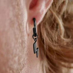 Lucleon Boucle D'oreille En Acier Noir Avec Pendentif éclair -Bijouterie Soldes Boutique rel megashoot 2 earrings 22206 tobiasst 3 bm