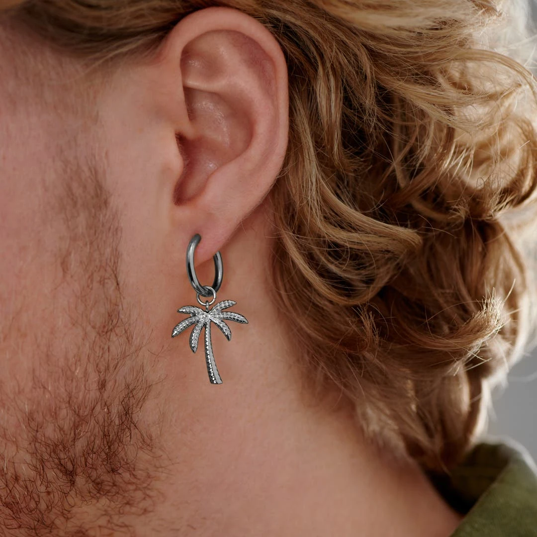 Lucleon Boucle D'oreille En Acier Argenté Avec Pendentif Palmier 4 Lucleon Boucle D'oreille En Acier Argenté Avec Pendentif Palmier – Image 2