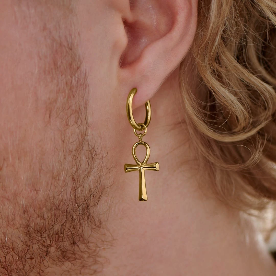 Lucleon Boucle D'oreille En Acier Doré Avec Pendentif Ankh 6 Lucleon Boucle D'oreille En Acier Doré Avec Pendentif Ankh – Image 4
