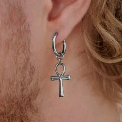 Lucleon Boucle D'oreille En Titane Argenté Avec Pendentif Ankh -Bijouterie Soldes Boutique rel megashoot 3 earrings 21968 tobiasst 3 bm333