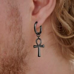 Lucleon Boucle D'oreille En Titane Noir Avec Pendentif Ankh -Bijouterie Soldes Boutique rel megashoot 3 earrings 21968 tobiasst bm 1 1