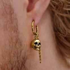 Lucleon Boucle D'oreille En Acier Doré Avec Pendentif Tête De Mort Et Chaîne -Bijouterie Soldes Boutique rel megashoot 3 earrings 22218 tobiasst 2 copybm21