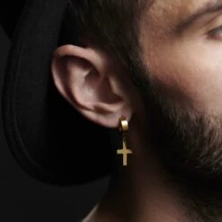 Lucleon Boucle D'oreille Avec Croix Et Anneau Doré -Bijouterie Soldes Boutique rel megashoot earrings 20202 3
