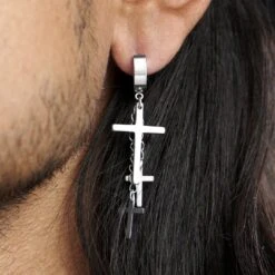 Fort Tempus Boucle D'oreille Trio De Croix Argenté -Bijouterie Soldes Boutique rel megashoot earrings 20561 2 bm