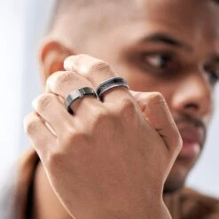 Lucleon Anneau Aesop Keith Argenté Et En Titane Noir -Bijouterie Soldes Boutique rst ll aesop rings xxxx bundle 2b asbjoernb 1x1 3