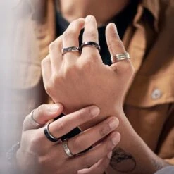 Lucleon Anneau Aesop Reed En Titane Argenté -Bijouterie Soldes Boutique rst ll aesop rings xxxx bundle 3abc asbjoernb 1x1 3