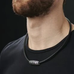 Fort Tempus Collier En Cuir Noir Et Rune Cylindrique -Bijouterie Soldes Boutique rst megashoot n 30 14392