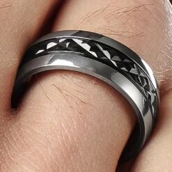 Fort Tempus Anneau En Titane Avec Détail Noir Centré -Bijouterie Soldes Boutique rst megashoot rings 3 5100
