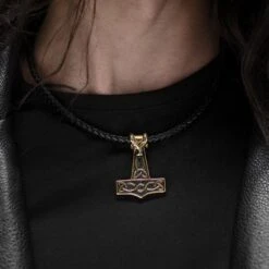 Fort Tempus Collier En Cuir Noir Et Pendentif Marteau De Thor Mjöllnir -Bijouterie Soldes Boutique rst vknls v1 2