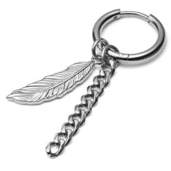 Lucleon Boucle D'oreille En Acier Argenté Avec Pendentifs Plumes Et Chaîne