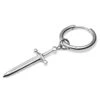 Lucleon Boucle D'oreille En Titane Argenté Avec Pendentif épée -Bijouterie Soldes Boutique silver tone steel drop hoop earring with sword charm 1 1