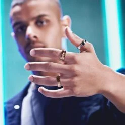 Lucleon Ferrum | Anneau à Double Rainure En Acier Inoxydable Brossé Et Poli Couleur Or Rose - 8 Mm -Bijouterie Soldes Boutique ste ll ferrum rings asbj rn 25710 25532 25761 1x1 42 2