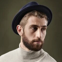 Fawler Chapeau Trilby Tomasso Moda Bleu Marine -Bijouterie Soldes Boutique ste megashoot hats 17996 52