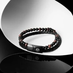 Lucleon Bracelet Icon En Cuir Et Perles œil De Tigre Rouge -Bijouterie Soldes Boutique ste spring2021 ig bracelet 20315 11