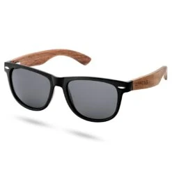 Waykins Lunettes De Soleil Rétro Noires à Verres Polarisés Et Branches En Bois