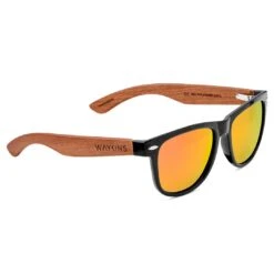 Waykins Lunettes De Soleil Rétro Noires à Verres Polarisés Jaunes Et Branches En Bois -Bijouterie Soldes Boutique wa41 3